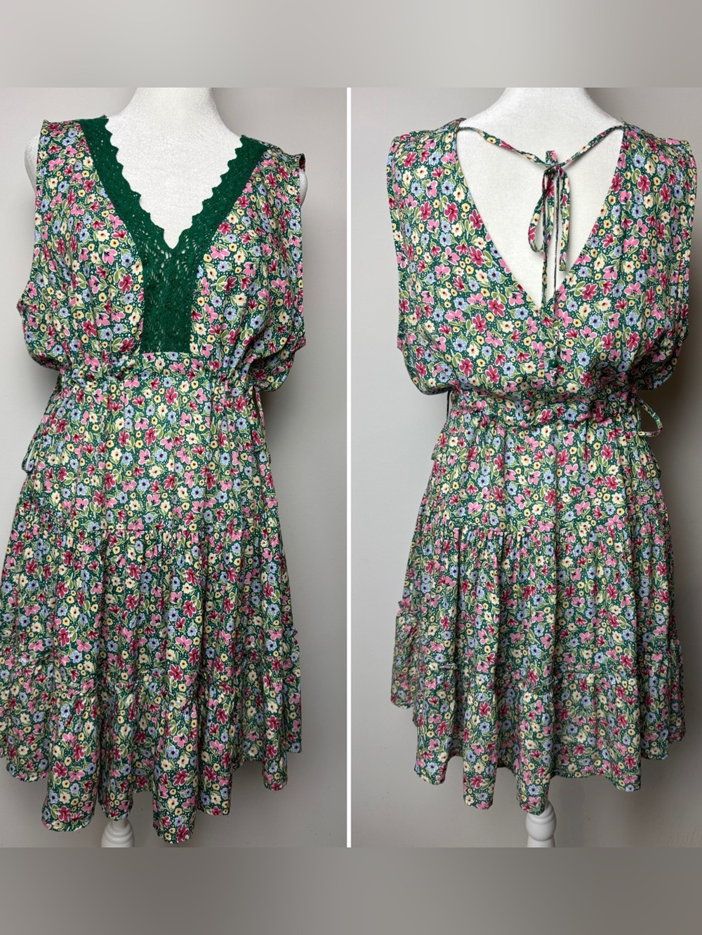 ADORA Tilly Flower Dress in‎ Green Boho Floral Prairie Vacation